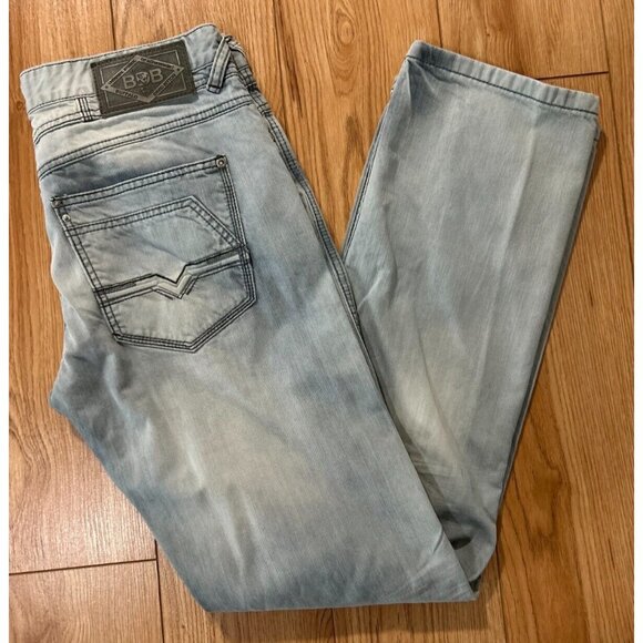 Buffalo SIX Jeans Mens 32 Slim Straight Distressed Gray/Blue Zip Pocket Cotton - Picture 1 of 6